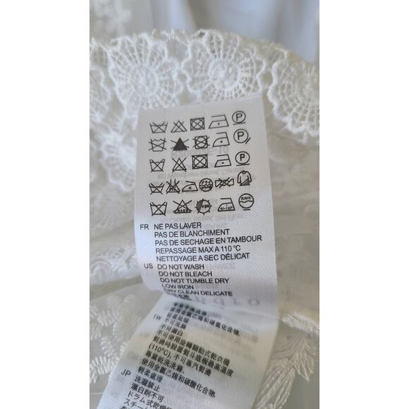 Sandro Paris Womens Dress Large Isabelle Floral Lace Mini Blue White Stripe EUC - Picture 14 of 15